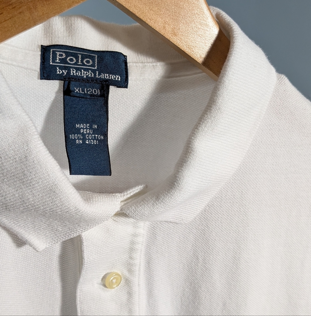 ❤️ Polo by Ralph Lauren White Polo Short Sleeve Collar Shirt Size XL 20 - Picture 5 of 7